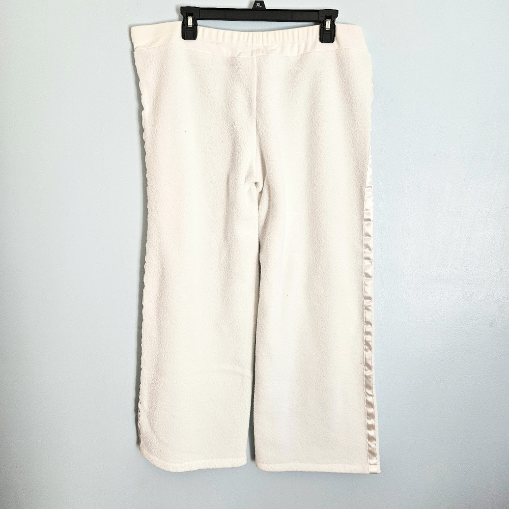 JLO Cream White Terry Hooded Robe Top & Pants w/ Satin Sports Stripe Size Large - Picture 14 of 14